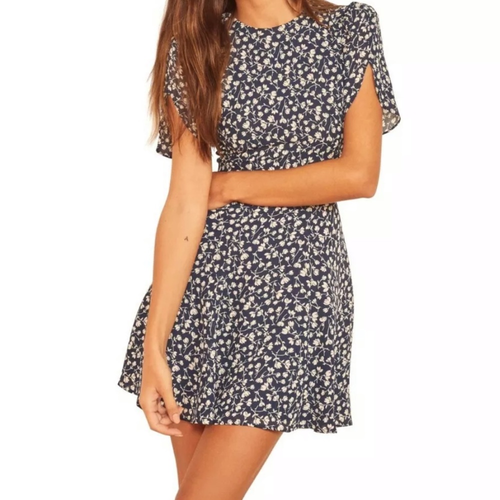 Reformation 12 Violette Elyse A Line Floral Navy Dress Lined